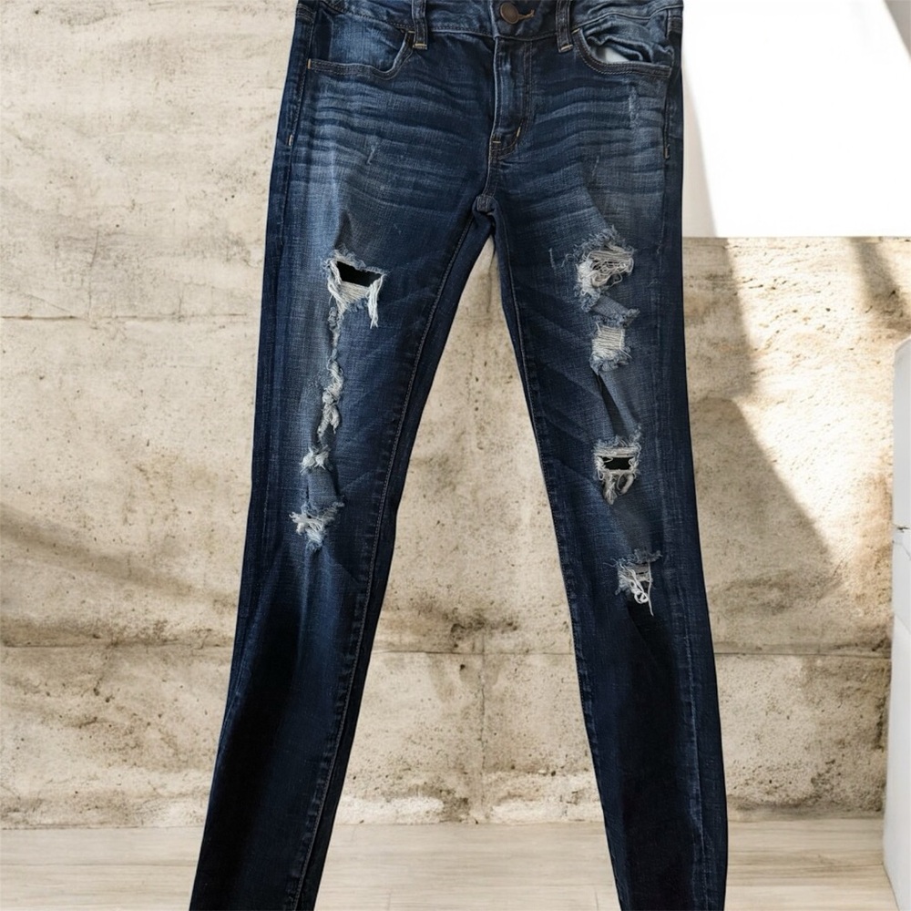 American Eagle Outfitters Dark Blue Distressed Skinny Jeans